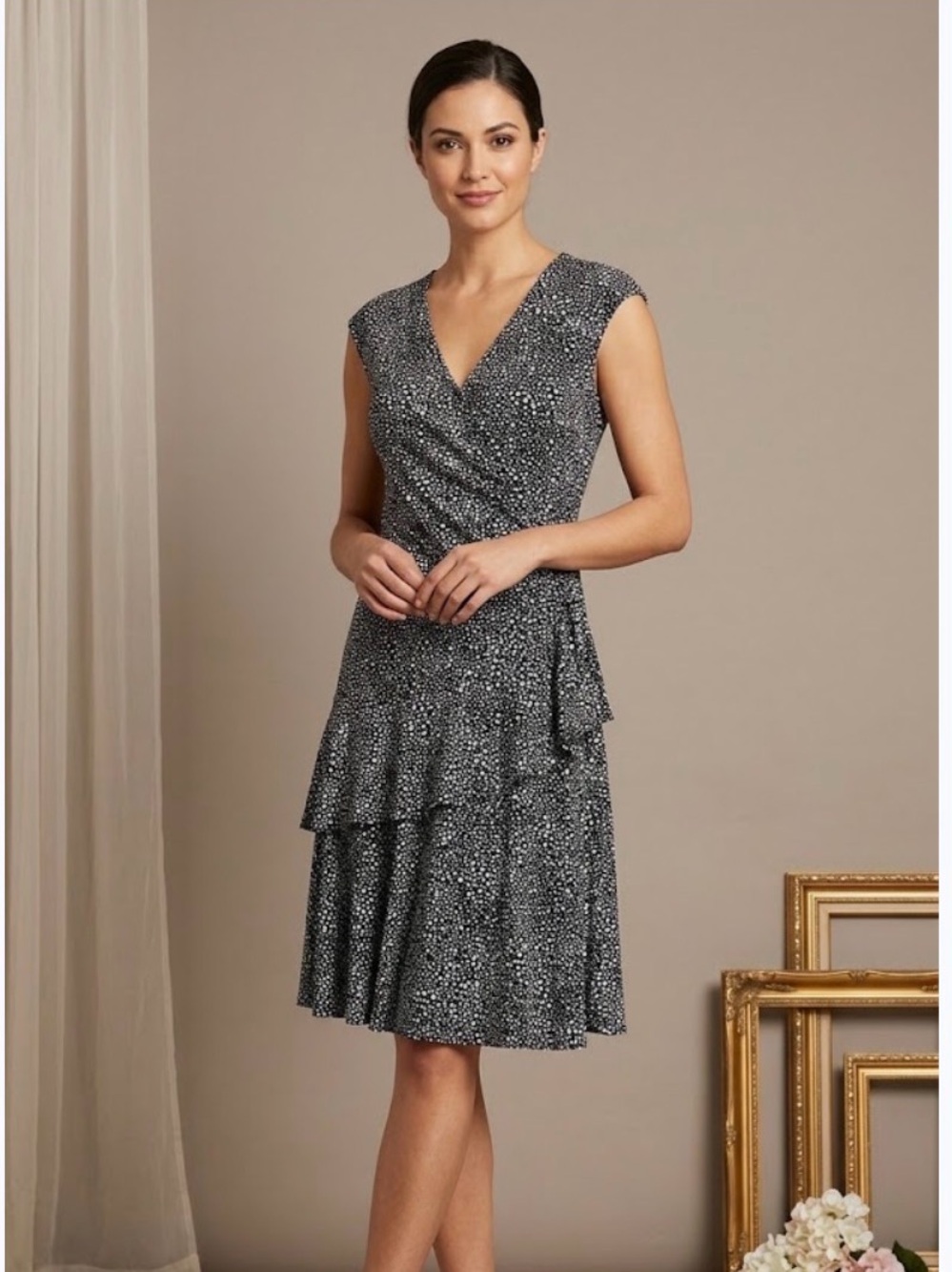 Signature by Robbie Bee Blue & White Dotted Wrap Dress